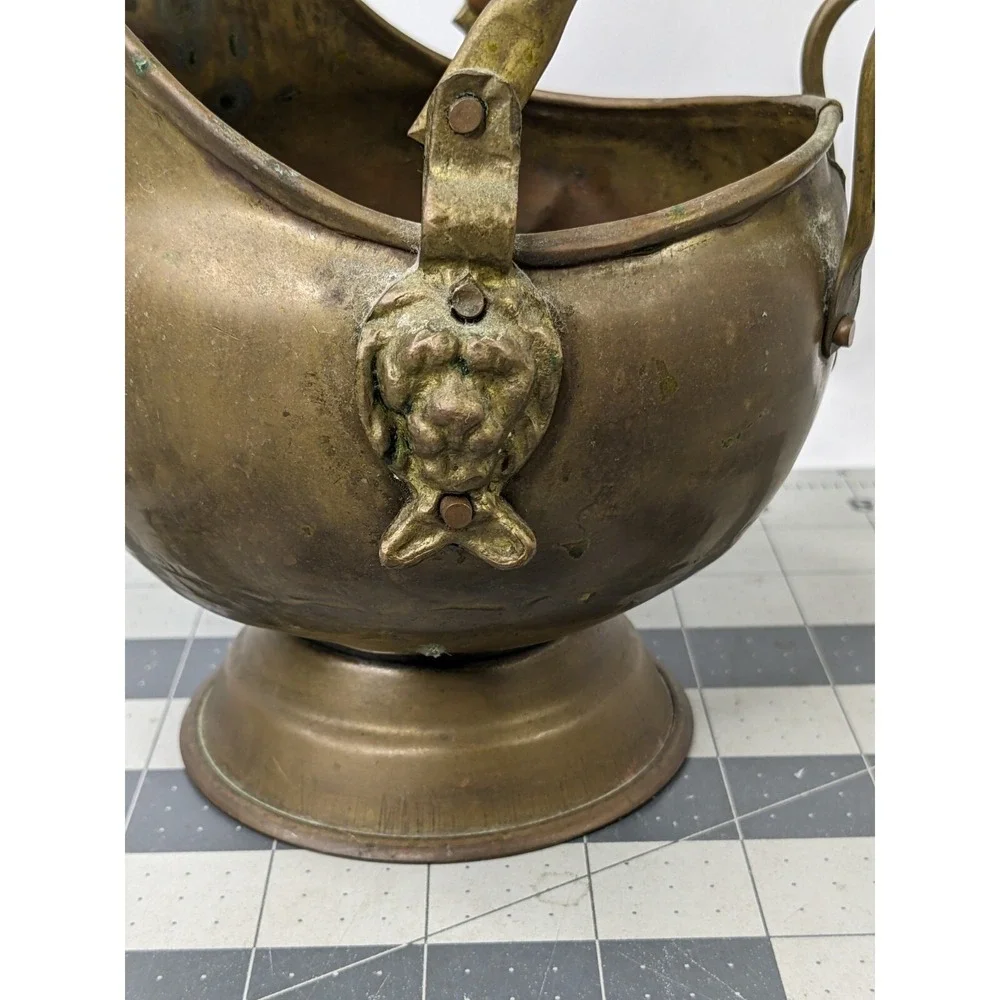 Brass Bucket with Ceramic Handle Pot 6 Inch Tall